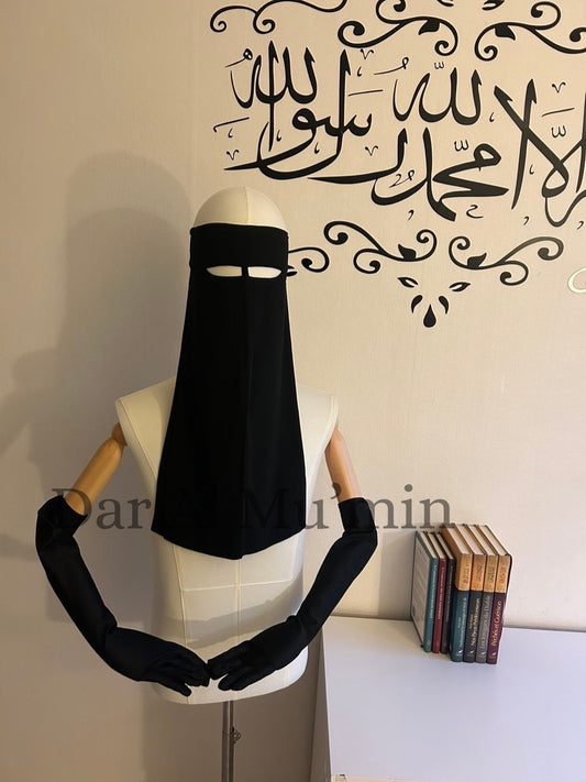 Kit Niqab Noir & Gants Longs Ultra-Tactiles