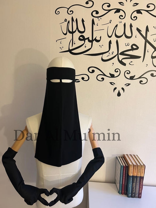 Kit Niqab Noir & Gants Longs Ultra-Tactiles